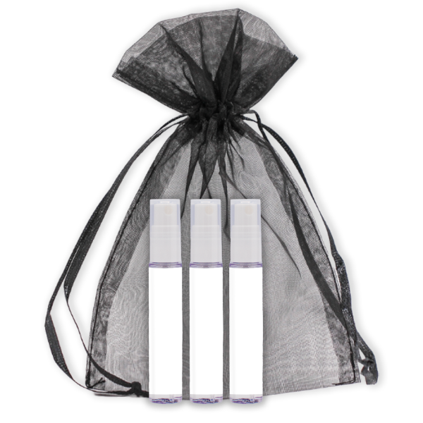 Aromatherapy Room Spray Trio with White Cap Black Organza Bag Blank Virtual