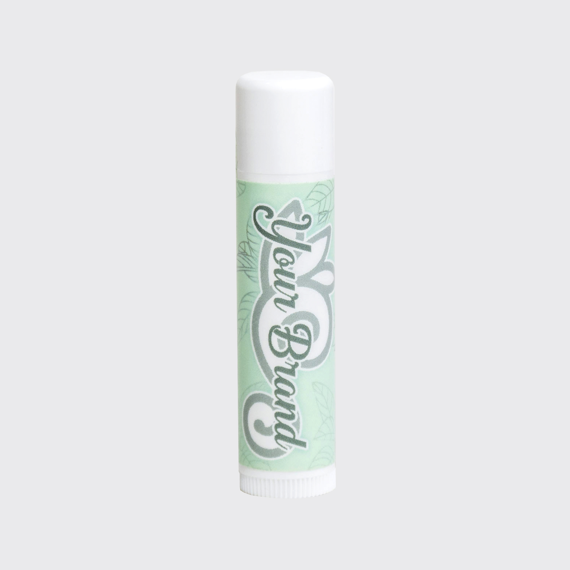 white cap lip balm mint green label